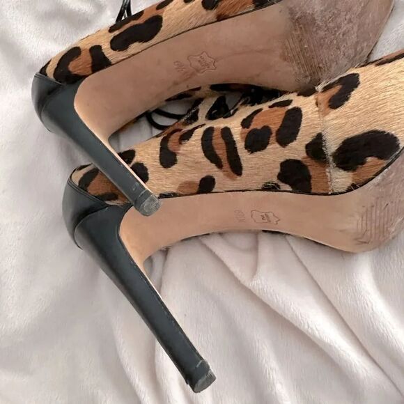 TALBOTS | Leopard 4" Heels platform Faux Hair Lace Up Open Toe Stilettos | 6.5 - Picture 5 of 6